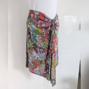 Y2KTropical/Floral Knit Silk Skirt With Asymmetric Waistline And Drape; Size S/M